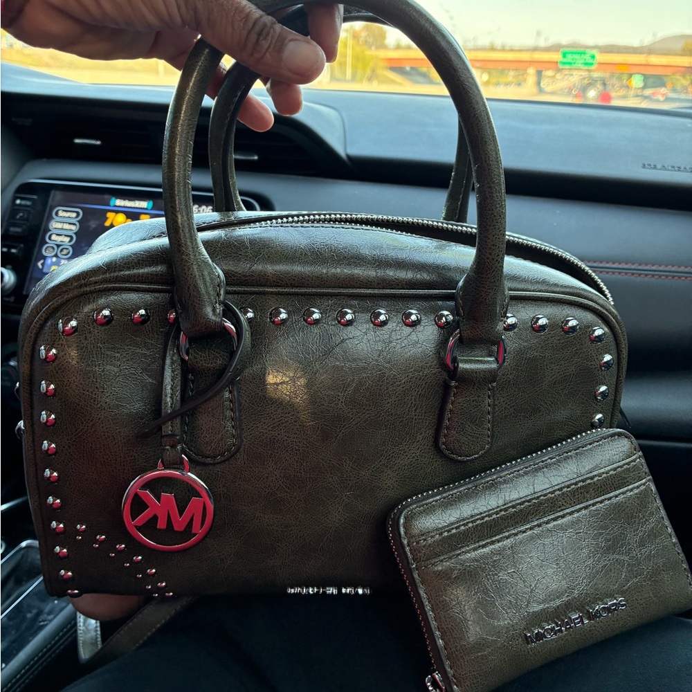 Michael Kors Olive Studded Satchel